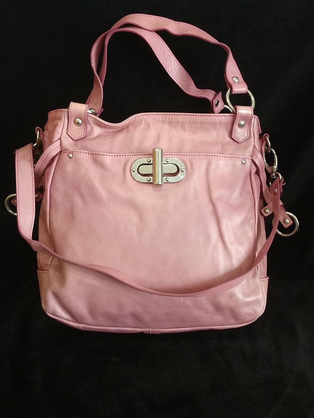 Soft Pink Leather Shoulder Bag with Turn-Lock Detail